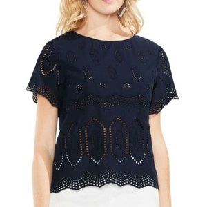 Vince Camuto Navy Scallop Eyelet Blouse Sz XS